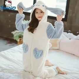 Sanrio Cinnamoroll Anime Periphery Winter Flannel Rompers Pajamas Children Girl Boy Toddler Jumpsuit Infant Clothes Kids Gifts