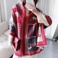 Throw Blanket Luxury Winter Cashmere Scarf Women Design Warm Blanket Horse Scarves Female Shawl Wraps Poncho Feminino Inverno Lusy Store