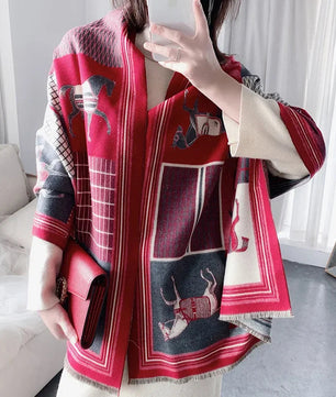 Throw Blanket Luxury Winter Cashmere Scarf Women Design Warm Blanket Horse Scarves Female Shawl Wraps Poncho Feminino Inverno Lusy Store