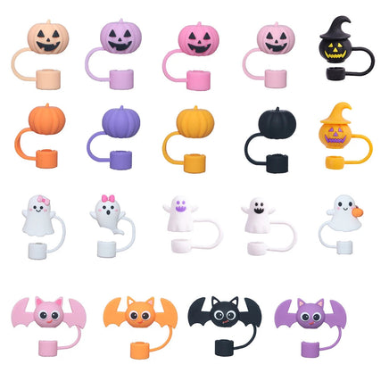 1-19pcs Cartoon 3D Halloween Series Stanley Straw Covers Reusable 10mm Straw Topper Compatible With Dust-Proof Straw Tips Lid 19pcs CHINA