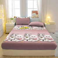 Lusy Store 1 Cartoon Fun Animal Printed Matte Fitted Sheet, Bedroom Printed Bed Cover, Bedding (Excluding Pillowcases) 