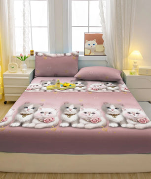 Lusy Store 1 Cartoon Fun Animal Printed Matte Fitted Sheet, Bedroom Printed Bed Cover, Bedding (Excluding Pillowcases) 