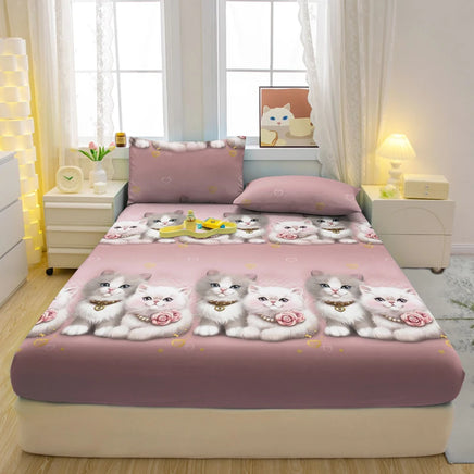 Lusy Store 1 Cartoon Fun Animal Printed Matte Fitted Sheet, Bedroom Printed Bed Cover, Bedding (Excluding Pillowcases) 