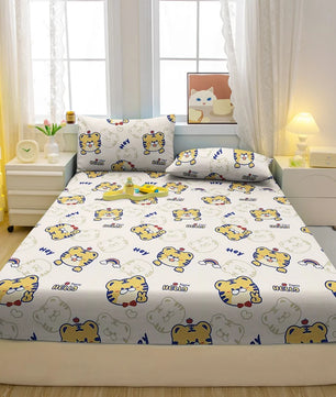 Lusy Store 1 Cartoon Fun Animal Printed Matte Fitted Sheet, Bedroom Printed Bed Cover, Bedding (Excluding Pillowcases) 