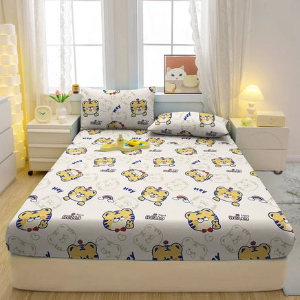 Lusy Store 1 Cartoon Fun Animal Printed Matte Fitted Sheet, Bedroom Printed Bed Cover, Bedding (Excluding Pillowcases) 