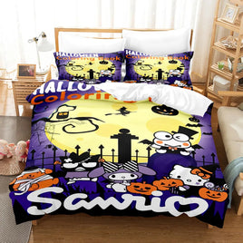 Christams Bedding Set Hello Kitty Kuromi Cinnamoroll My Melody Duvet Cover Pillow Case Halloween Bed Set A