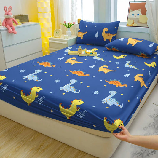 Lusy Store 1 Cartoon Fun Animal Printed Matte Fitted Sheet, Bedroom Printed Bed Cover, Bedding (Excluding Pillowcases) 