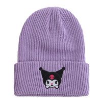 Hello Kitty Beanie Hat Women Cute Cartoon Cinnamoroll Melody Kuromi Winter Knitted Cap Kuromi Purple 54cm-58cm
