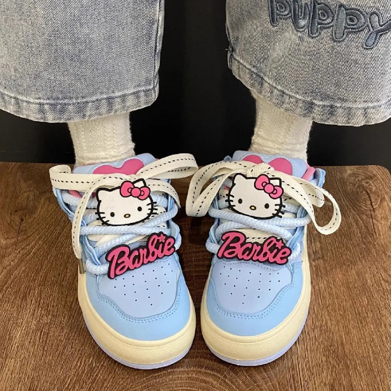 Sanrio Original Japanese Hello Kitty Bread Shoes for Women Spring/Summer New Blue Cute Versatile Kitty Platform Skateboard Shoes Lusy Store