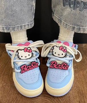 Sanrio Original Japanese Hello Kitty Bread Shoes for Women Spring/Summer New Blue Cute Versatile Kitty Platform Skateboard Shoes Lusy Store