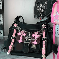 Hello Kitty Gothic Punk Vintage Pink Cross Chains Crossbody Bags For Women