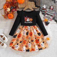Prowow 2-8Y Kids Purple Halloween Dresses For Girls Long Sleeve Princess Mesh Spooky Spider Dress Children Halloween Costumes Patchwork