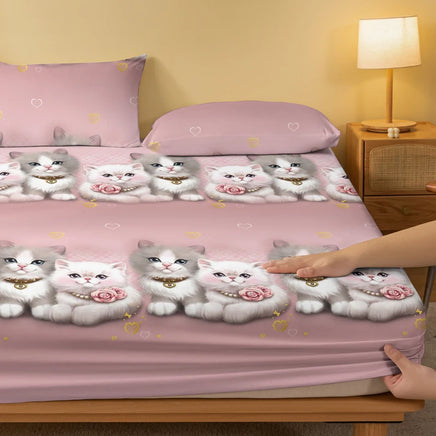 Lusy Store 1 Piece of Lovers Cute Cat Pattern Frosted Bedsheet, Bedroom Printed Bedspread, Bedding (Excluding Pillowcases) 