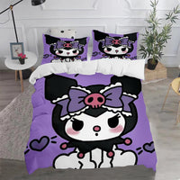 Kuromi & Hello Kitty Sanrio Cute Cartoon Duvet Cover Set 100% Polyester Bedding for Kids & Adults 2/3pcs Soft & Comfortable 4 set