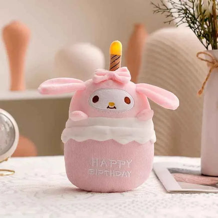 Sanrio Kuromi Birthday Cake Shape Musical Plush Doll Pudding Dog Yugui Dog Singing Candle Luminous Doll fantasy Game My Melody Sing and Flash
