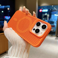 Magnetic For Magsafe Cooling Breathable Shell Case For iPhone 16 15 14 13 12 Pro Max Plus Shockproof Heat Dissipation Cover Case Orange