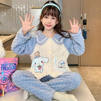 Sanrio Pajamas Kuromi Anime Children Comfortable Coral Cartoon Cute Warm Casual Home Clothing N