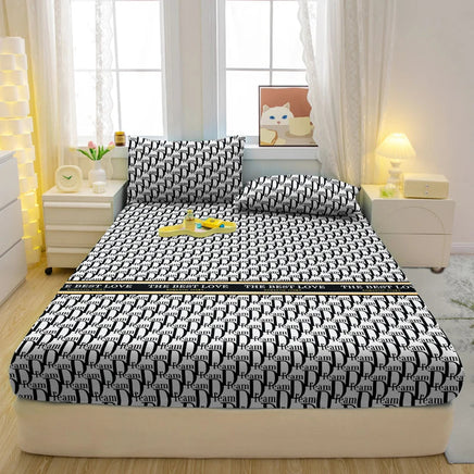 1 Simple Modern Letter Printed Matte Fitted Sheet, Bedroom Printed Bed Cover, Bedding (Excluding Pillowcases) Lusy Store