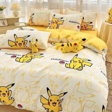 100% Cotton Duvet Set Pokemon Psyduck Eevee 4pcs Set Kids Pure Cotton 3pcs Pack of Bed sheets Pillow cases duvet covers Lusy Store