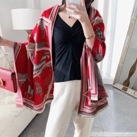 Throw Blanket Luxury Winter Cashmere Scarf Women Design Warm Blanket Horse Scarves Female Shawl Wraps Poncho Feminino Inverno Lusy Store