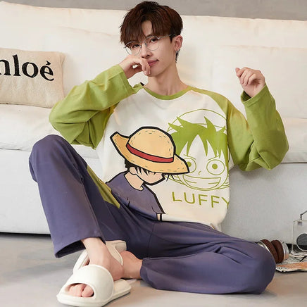 One Piece Dragon Ball Pajamas Sets Luffy Soft Comfortable Man Sleepwear Cotton Loose Pyjama Suit Loose Home Clothes Wear Hoodie