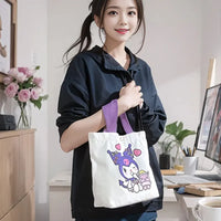 Sanrio Hello Kitty Shoulder Bag For Women Kuromi Cinnamoroll Canvas Shopping Bag Casual Large Capacity Waterproof Girl'S Handbag