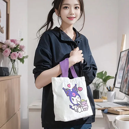 Sanrio Hello Kitty Shoulder Bag For Women Kuromi Cinnamoroll Canvas Shopping Bag Casual Large Capacity Waterproof Girl'S Handbag