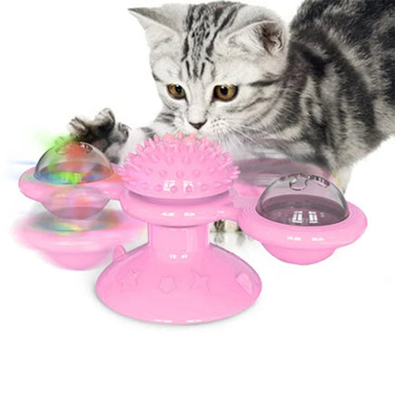 Interactive Cat Windmill Toy, Cat Puzzle Turntable with Brushing Teeth Function, Pet Toy for Kittens C