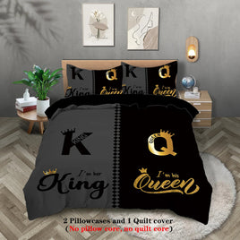 3pcs fashionable black gray K and Q design printed bedding set, soft, comfortable and breathable duvet cover, bedroom, hotel Lusy Store