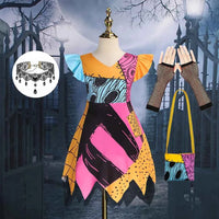 Baby Girls Halloween Costumes Cosplay Dress Nightmare Before Children Christmas Carnival Princess Sally Party Clothes 2-10 Years Sally set B