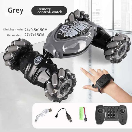 4WD 1:16 Stunt RC Car With LED Light Gesture Induction Deformation Twist Climbing Radio Controlled Car Electronic Toys for Kids Black-No lighting