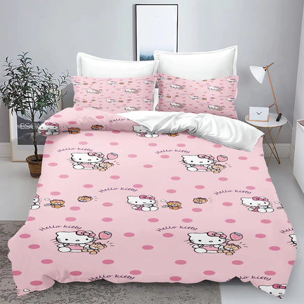 Kuromi & Hello Kitty Sanrio Cute Cartoon Duvet Cover Set 100% Polyester Bedding for Kids & Adults 2/3pcs Soft & Comfortable 3 set