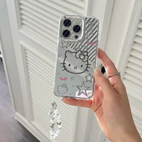 Cute Cartoon Sanrio Y2K Hello Kitty Silver Plating Phone Case For iPhone 16 15 14 13 12 11 Pro Max Cases Mirror Surface Cover