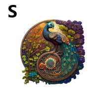 Unique Round Peacock Pattern Wooden Puzzle,Irregular Animal Shapes Jigsaw Puzzle,, The Gift for Halloween, Christmas, Birthday M147-S