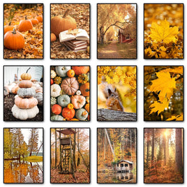 Autumn Decoration Canvas Poster Yellow Leaves Fall View Wall Art Print Pumpkin Painting Halloween Picture Living Room Home Decor