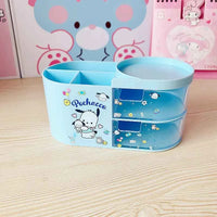 Sanrio Desktop Transparent Drawer Pen Holder Cute Kuromi Cinnamoroll Students Creative Cartoon Pen Holder Stationery Storage Box D