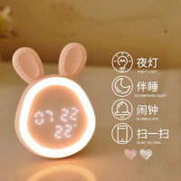 Mini cartoon rabbit LED alarm clock night light for students dormitory digital display children wake up light USB charging