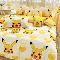 100% Cotton Duvet Set Pokemon Psyduck Eevee 4pcs Set Kids Pure Cotton 3pcs Pack of Bed sheets Pillow cases duvet covers Lusy Store