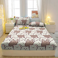 Lusy Store 1 Cartoon Fun Animal Printed Matte Fitted Sheet, Bedroom Printed Bed Cover, Bedding (Excluding Pillowcases) 
