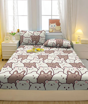 Lusy Store 1 Cartoon Fun Animal Printed Matte Fitted Sheet, Bedroom Printed Bed Cover, Bedding (Excluding Pillowcases) 