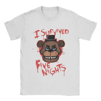 Five Nights T-Shirts for Men At Freddys Novelty Pure Cotton Tee Shirt Round Collar Short Sleeve Plus Size Clothes WHITE