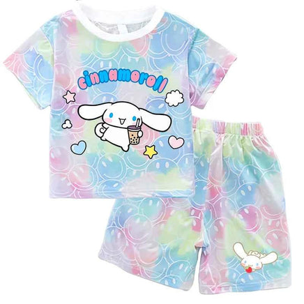 Sanrio Child Short Sleeve T-Shirt Set Cartoon Cinnamoroll Print Clothing Boy Girl Summer Casual Two Piece Suit Kid Birthday Gift DEG 154 Y-DEG 150 K