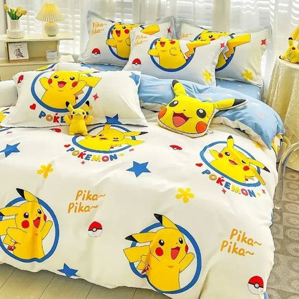 100% Cotton Duvet Set Pokemon Psyduck Eevee 4pcs Set Kids Pure Cotton 3pcs Pack of Bed sheets Pillow cases duvet covers Lusy Store