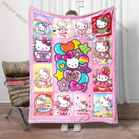 Multi-grid Sanrio Hello Kitty in Flowers Blanket, Home Office Nap RV Blanket for Four Seasons, Machine Washable Flannel Blankets Style E