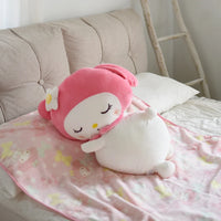 Lusy Store LLC Big Size Kuromi Plush Toy Melody Kuromi Cinnamoroll Stuffed Doll Sofa Cushion Flannel Nap Quilt Xmas Gift Plush