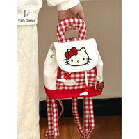 Bag Hello Kitty Handheld Drawstring Style Red Checks Cartoon Backpack Fashion Delicate Versatile Trend Backpack Cute