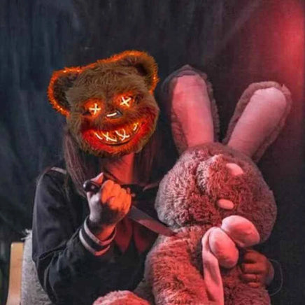 Horror Bloody Rabbit Bear Mask Halloween LED Luminous Animal Simulation Fur Mask Cosplay Masquerade Party Costume Decoration