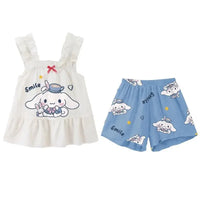 Sanrio Cinnamoroll Camisole Pajama Set Cute Homewear Girls Vest Sling Shorts Pajamas Suit Summer Comfortable Loungewear 2pcs/set Blue