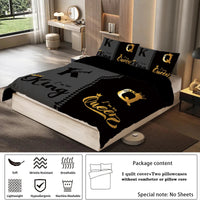 3pcs fashionable black gray K and Q design printed bedding set, soft, comfortable and breathable duvet cover, bedroom, hotel Lusy Store