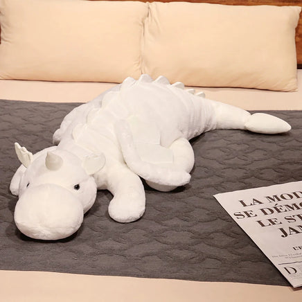 Giant Dinosaur Stuffed Toy - White Dragon Plush with Wings & Unicorn Horn - 25.6in/33.5in/41.3in/47.2in/55.1in - Lusy Store White